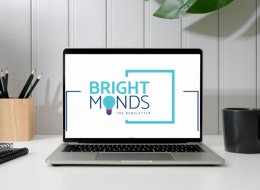 laptop showing image of top of minds newsletter bright minds